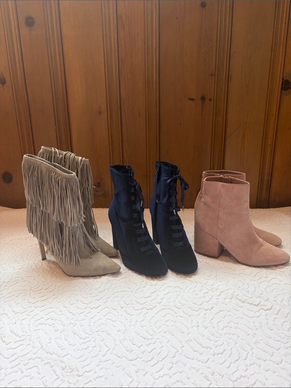 Sam Edelman Boot Lot 3 Pair Booties Suede Velvet Fringe Ankle Grey Blue Sz 7.5